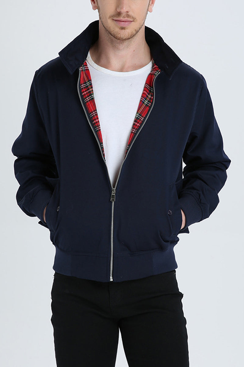 Harrington Jacket Men's Navy with Tartan Lining – Casual, Office