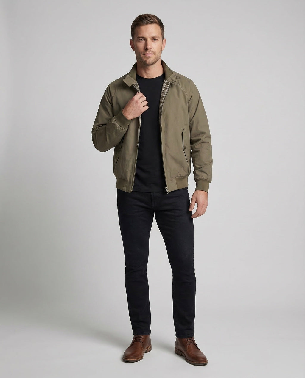 Harrington Jacket Men's Olive Green Full-Zip – Casual, Office
