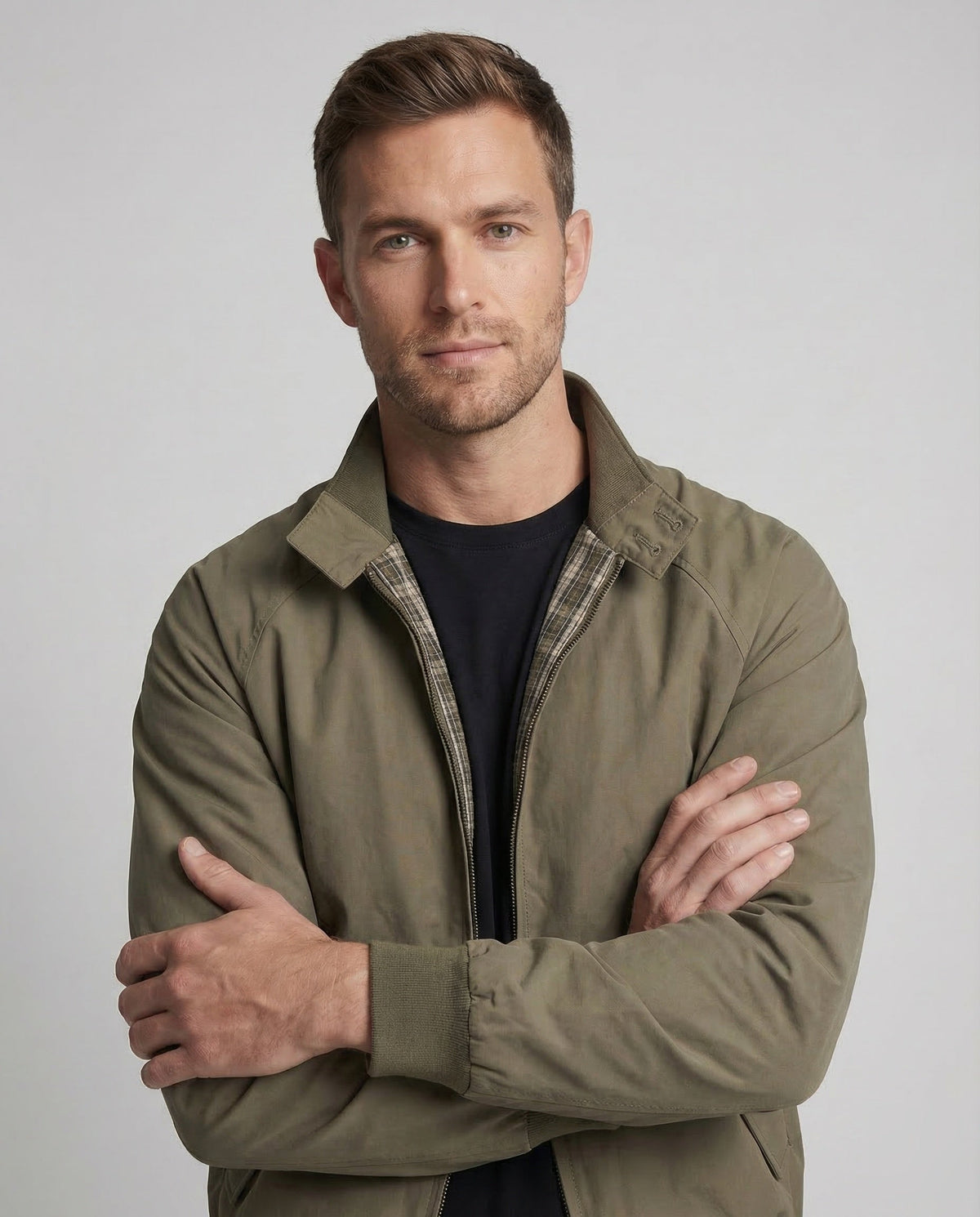 Harrington Jacket Men's Olive Green Full-Zip – Casual, Office