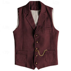 Herringbone Tweed Waistcoat Men's Notch Lapel Suit Vest with Pockets – Wedding, Office