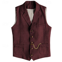 Herringbone Tweed Waistcoat Men's Notch Lapel Suit Vest with Pockets – Wedding, Office