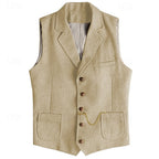 Herringbone Tweed Waistcoat Men's Notch Lapel Suit Vest with Pockets – Wedding, Office