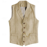Herringbone Tweed Waistcoat Men's Notch Lapel Suit Vest with Pockets – Wedding, Office