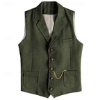 Herringbone Tweed Waistcoat Men's Notch Lapel Suit Vest with Pockets – Wedding, Office
