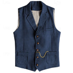 Herringbone Tweed Waistcoat Men's Notch Lapel Suit Vest with Pockets – Wedding, Office