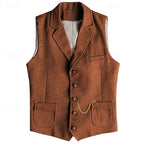 Herringbone Tweed Waistcoat Men's Notch Lapel Suit Vest with Pockets – Wedding, Office