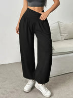 High-Waist Wide-Leg Lounge Trousers Women's Grey with Pockets – Casual, Home Comfort
