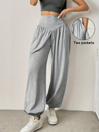 High-Waist Wide-Leg Lounge Trousers Women's Grey with Pockets – Casual, Home Comfort