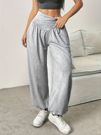 High-Waist Wide-Leg Lounge Trousers Women's Grey with Pockets – Casual, Home Comfort