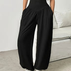 High-Waist Wide-Leg Lounge Trousers Women's Grey with Pockets – Casual, Home Comfort