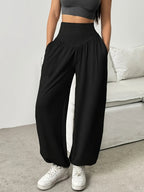 High-Waist Wide-Leg Lounge Trousers Women's Grey with Pockets – Casual, Home Comfort