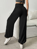High-Waist Wide-Leg Lounge Trousers Women's Grey with Pockets – Casual, Home Comfort
