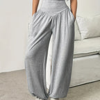 High-Waist Wide-Leg Lounge Trousers Women's Grey with Pockets – Casual, Home Comfort