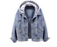 Hooded Denim Jacket Women's Oversized Light Blue – Casual, Everyday Wear