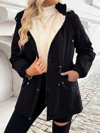 Hooded Fleece-Lined Jacket Black Women's Zip-Up – Casual, Winter Warmth
