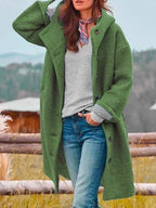 Pink Hooded Long Coat Women's Button-Front Longline Jacket – Casual, Office