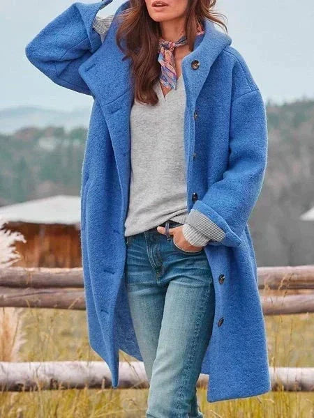 Pink Hooded Long Coat Women's Button-Front Longline Jacket – Casual, Office