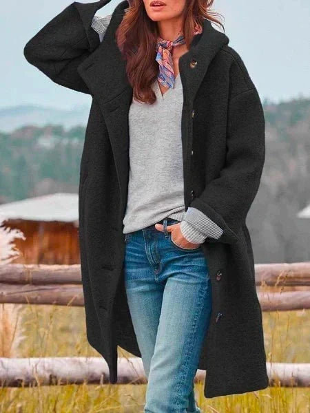 Pink Hooded Long Coat Women's Button-Front Longline Jacket – Casual, Office