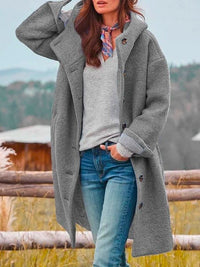 Pink Hooded Long Coat Women's Button-Front Longline Jacket – Casual, Office