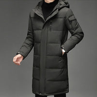 Hooded Long Puffer Coat Men's Zip-Up Padded Jacket – Casual, Cold Weather Outdoor