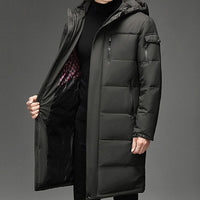 Hooded Long Puffer Coat Men's Zip-Up Padded Jacket – Casual, Cold Weather Outdoor