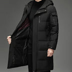 Hooded Long Puffer Coat Men's Zip-Up Padded Jacket – Casual, Cold Weather Outdoor