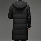 Hooded Long Puffer Coat Men's Zip-Up Padded Jacket – Casual, Cold Weather Outdoor