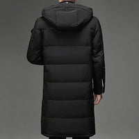 Hooded Long Puffer Coat Men's Zip-Up Padded Jacket – Casual, Cold Weather Outdoor