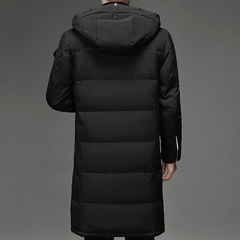 Hooded Long Puffer Coat Men's Zip-Up Padded Jacket – Casual, Cold Weather Outdoor