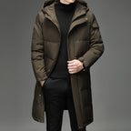 Hooded Long Puffer Coat Men's Zip-Up Padded Jacket – Casual, Cold Weather Outdoor