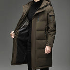 Hooded Long Puffer Coat Men's Zip-Up Padded Jacket – Casual, Cold Weather Outdoor