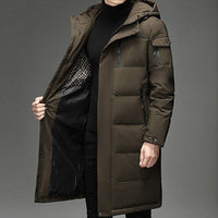 Hooded Long Puffer Coat Men's Zip-Up Padded Jacket – Casual, Cold Weather Outdoor