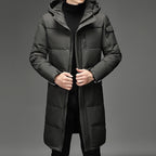 Hooded Long Puffer Coat Men's Zip-Up Padded Jacket – Casual, Cold Weather Outdoor