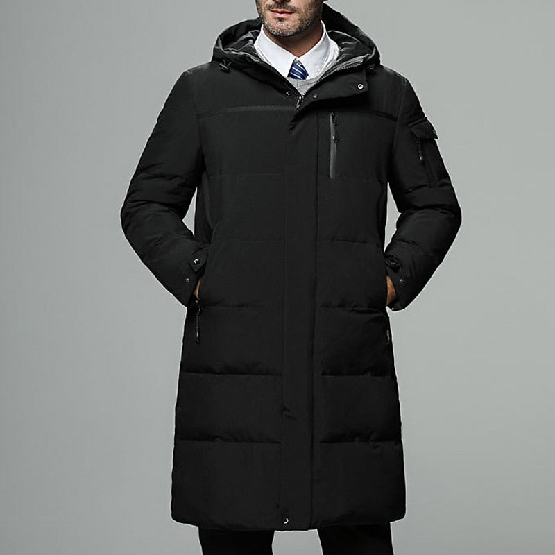 Hooded Longline Puffer Coat Men's Black – Casual, Outdoor Winter Jacket
