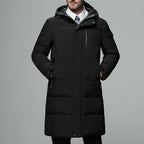 Hooded Longline Puffer Coat Men's Black – Casual, Outdoor Winter Jacket