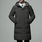 Hooded Longline Puffer Coat Men's Black – Casual, Outdoor Winter Jacket