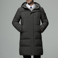 Hooded Longline Puffer Coat Men's Black – Casual, Outdoor Winter Jacket