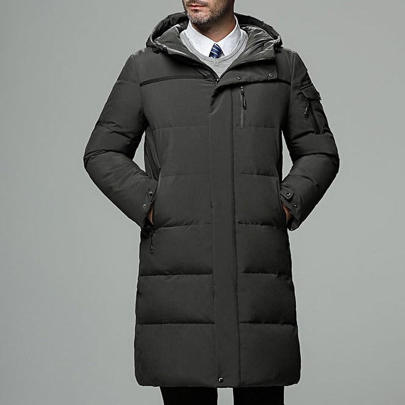 Hooded Longline Puffer Coat Men's Black – Casual, Outdoor Winter Jacket