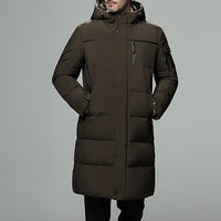 Hooded Longline Puffer Coat Men's Black – Casual, Outdoor Winter Jacket