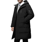 Hooded Longline Puffer Coat Men's Black – Casual, Outdoor Winter Jacket