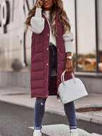 Hooded Padded Vest Women's Longline Sleeveless Puffer – Casual Winter Layering, Outdoor Wear