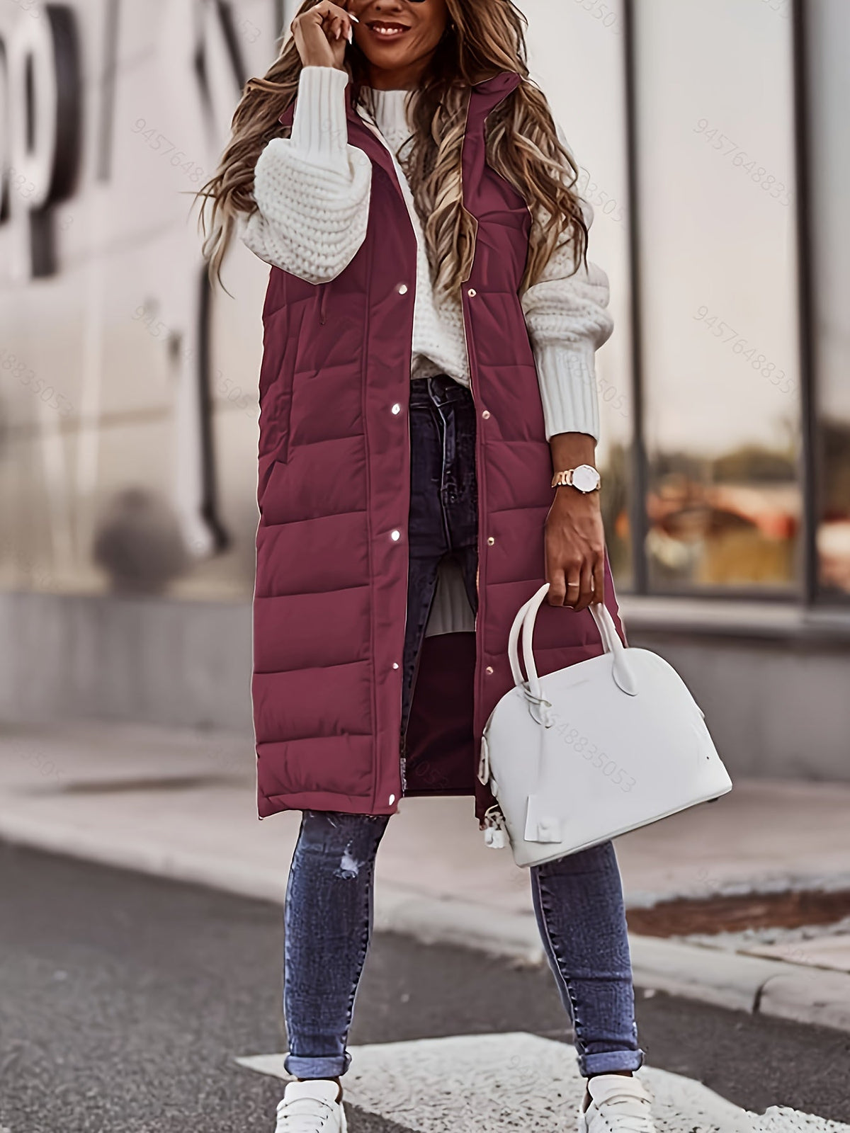 Hooded Padded Vest Women's Longline Sleeveless Puffer – Casual Winter Layering, Outdoor Wear