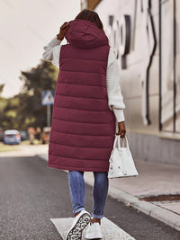Hooded Padded Vest Women's Longline Sleeveless Puffer – Casual Winter Layering, Outdoor Wear