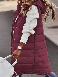 Hooded Padded Vest Women's Longline Sleeveless Puffer – Casual Winter Layering, Outdoor Wear