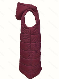 Hooded Padded Vest Women's Longline Sleeveless Puffer – Casual Winter Layering, Outdoor Wear