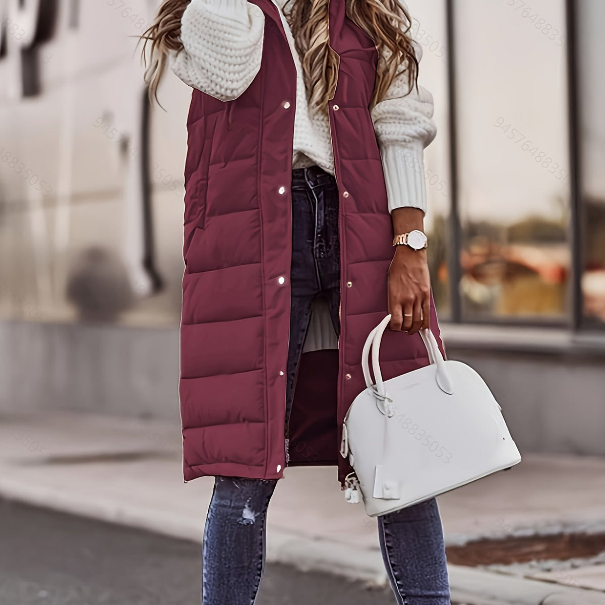 Hooded Padded Vest Women's Longline Sleeveless Puffer – Casual Winter Layering, Outdoor Wear