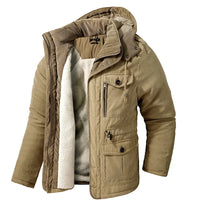 Hooded Parka Jacket Men's Fleece-Lined Army Green – Winter, Outdoor