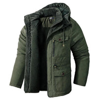 Hooded Parka Jacket Men's Fleece-Lined Army Green – Winter, Outdoor