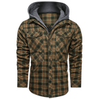 Hooded Plaid Jacket Men's Red Brown Flannel – Casual, Outdoor