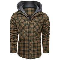 Hooded Plaid Jacket Men's Red Brown Flannel – Casual, Outdoor